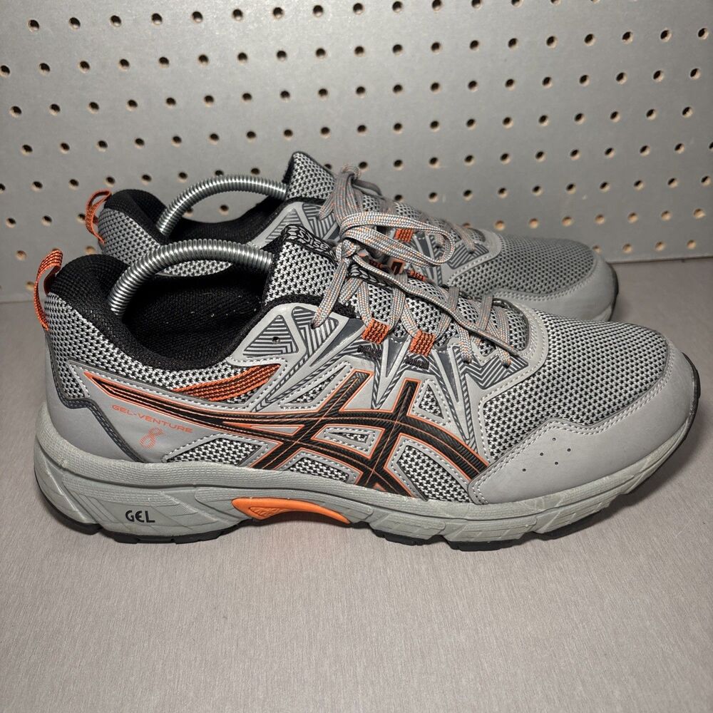 Asics Gel Venture 8 Trail Shoes Mens Sz 11.5 Gray Grey Orange Running Sneakers